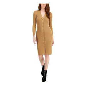 BAR III DRESSES Womens Brown Knit Fitted Button Long Sleeve Sweater Dress XS